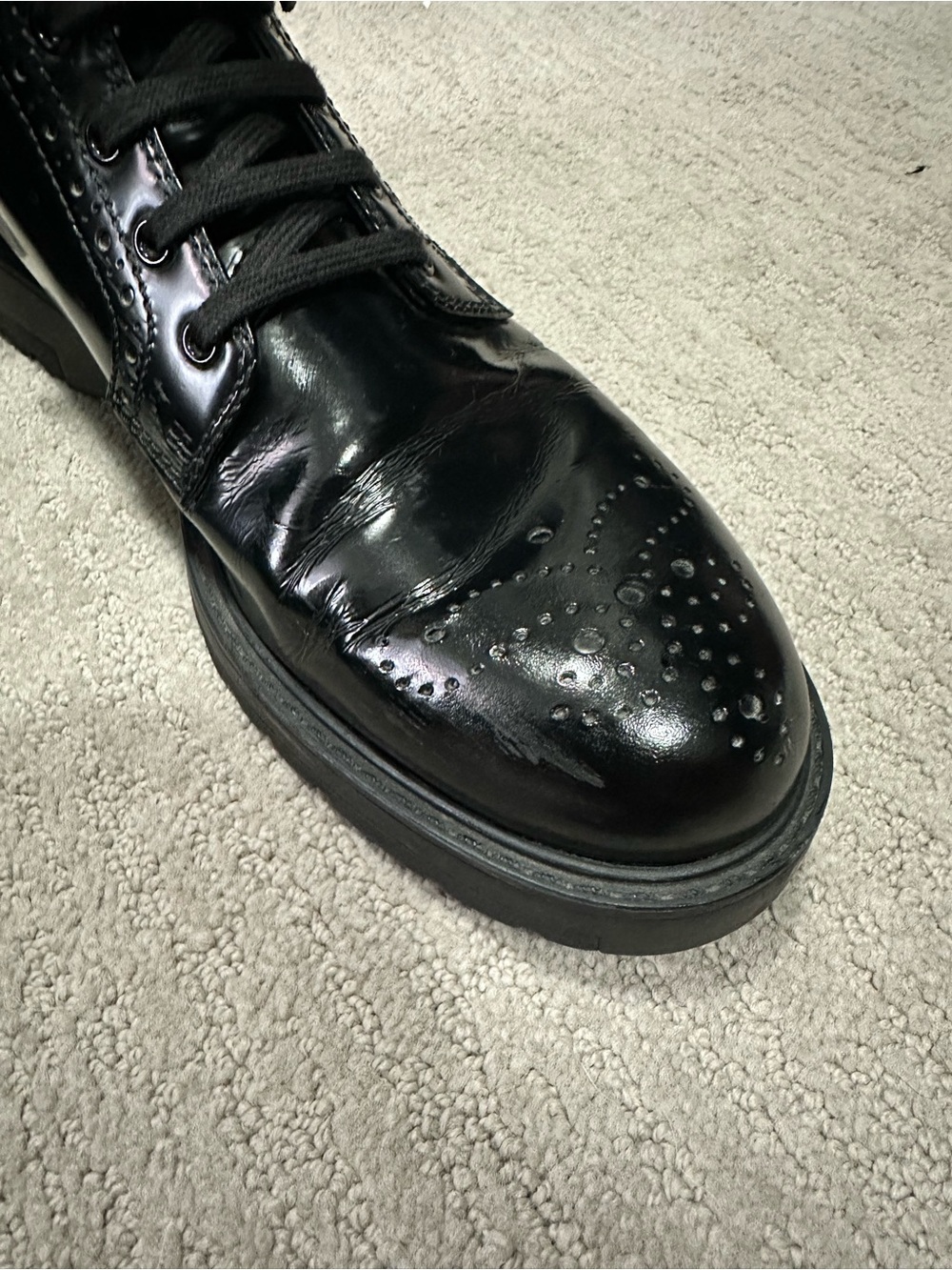Prada Women’s Black Patent Lace-Up Wingtip Combat Boots - Picture 3 of 6